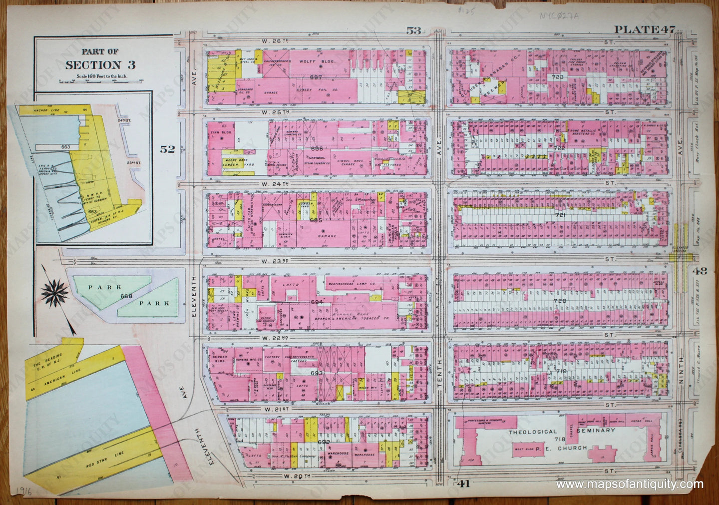 Antique-Printed-Color-Map-Plate-47---Part-of-Section-3-United-States-Northeast-1916-Bromley-Maps-Of-Antiquity-1900s-20th-century