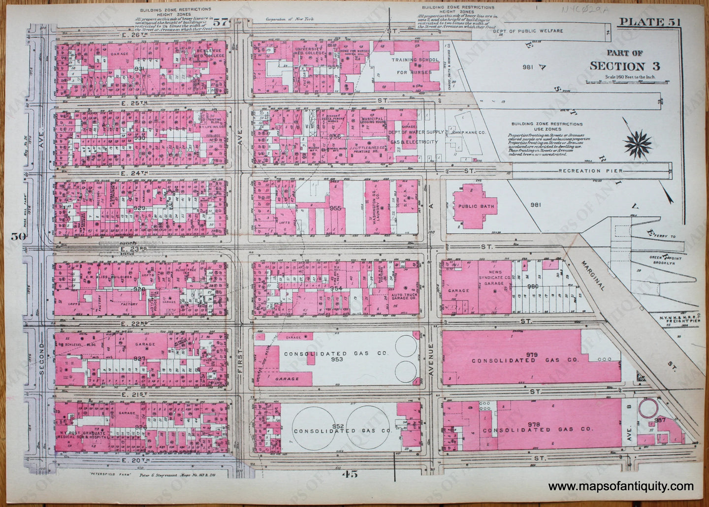 Antique-Printed-Color-Map-Plate-51---Part-of-Section-3-United-States-Northeast-1930-Bromley-Maps-Of-Antiquity-1900s-20th-century