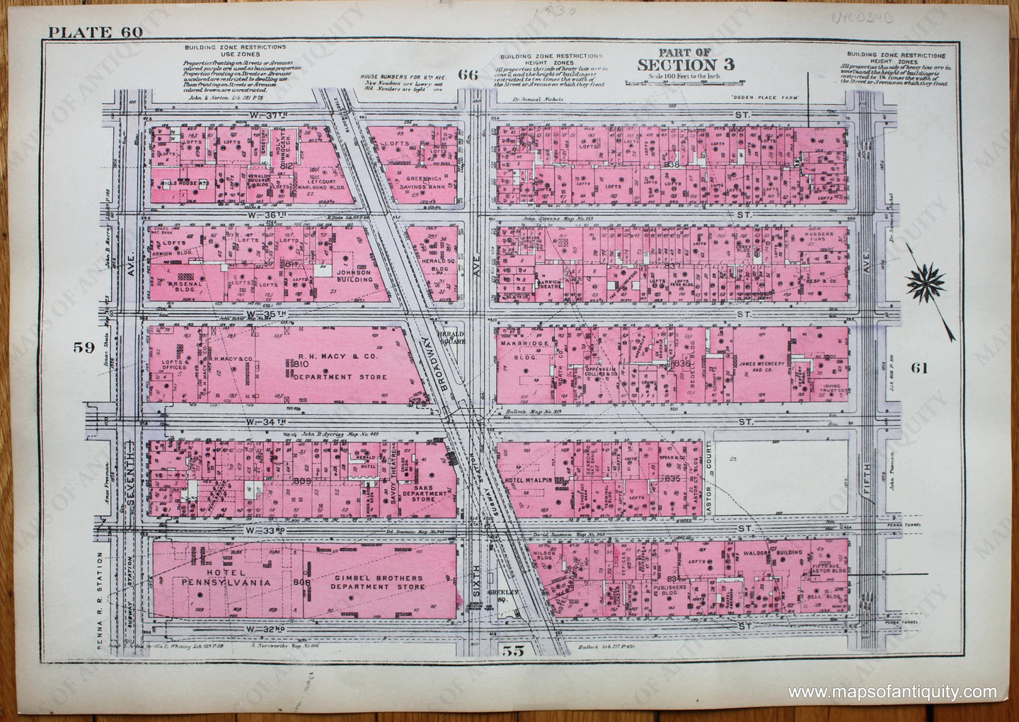 Antique-Printed-Color-Map-Plate-60---Part-of-Section-3-United-States-Northeast-1930-Bromley-Maps-Of-Antiquity-1900s-20th-century