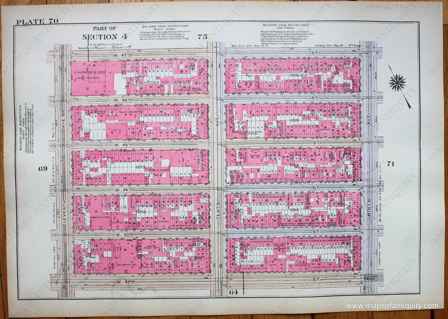 Antique-Printed-Color-Map-Plate-70---Part-of-Section-4-United-States-Northeast-1930-Bromley-Maps-Of-Antiquity-1900s-20th-century