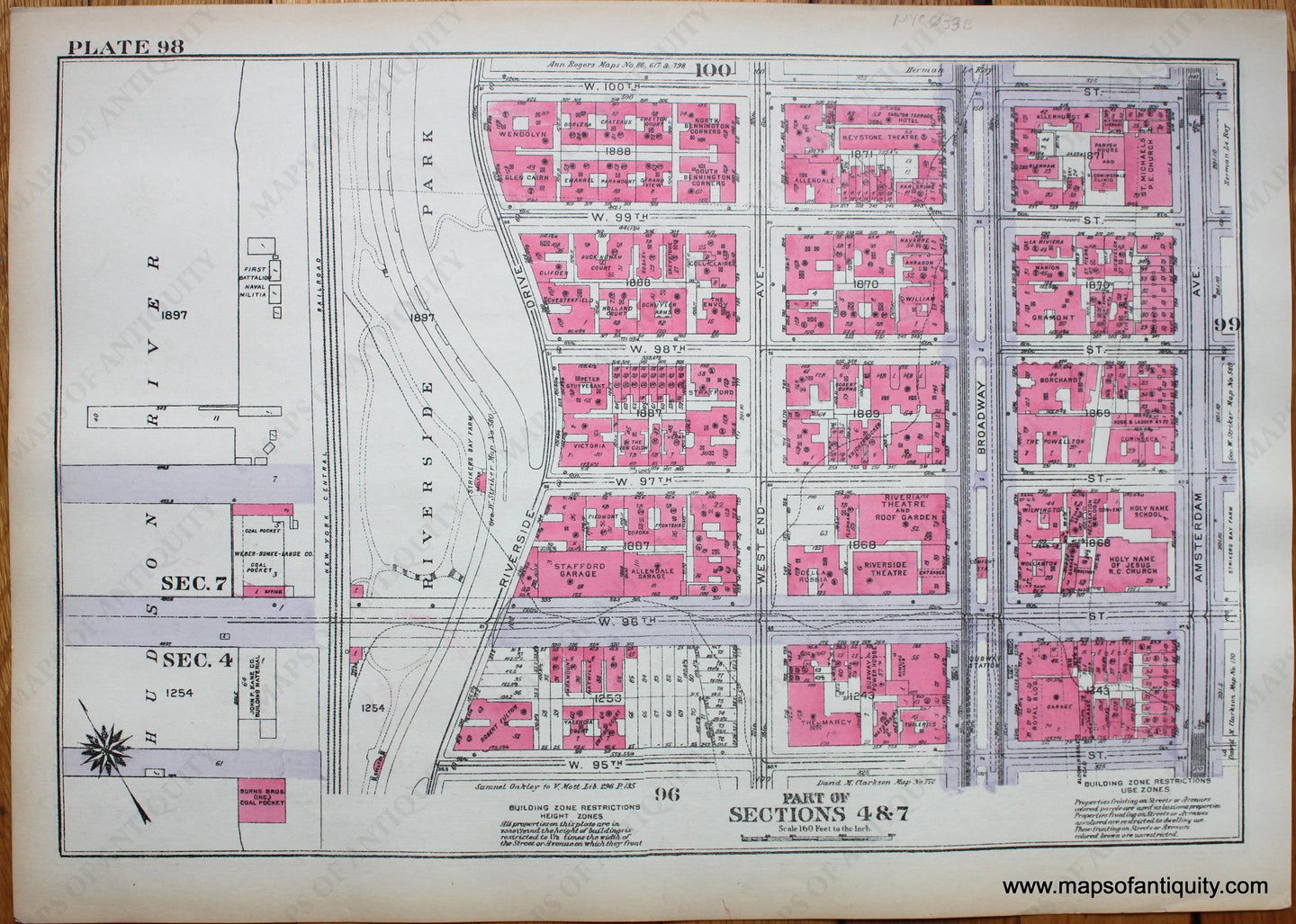 Antique-Printed-Color-Map-Plate-98--Part-of-Sections-4-&-7-United-States-Northeast-1930-Bromley-Maps-Of-Antiquity-1900s-20th-century