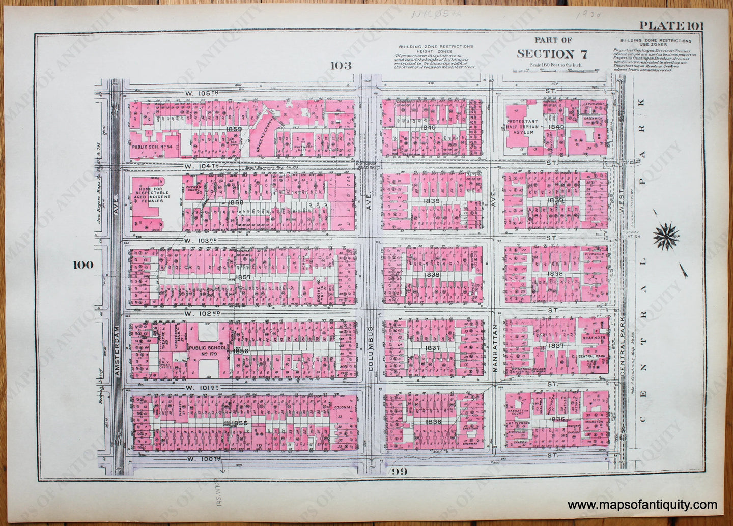 Antique-Printed-Color-Map-Plate-101---Part-of-Section-7-United-States-Northeast-1930-Bromley-Maps-Of-Antiquity-1900s-20th-century