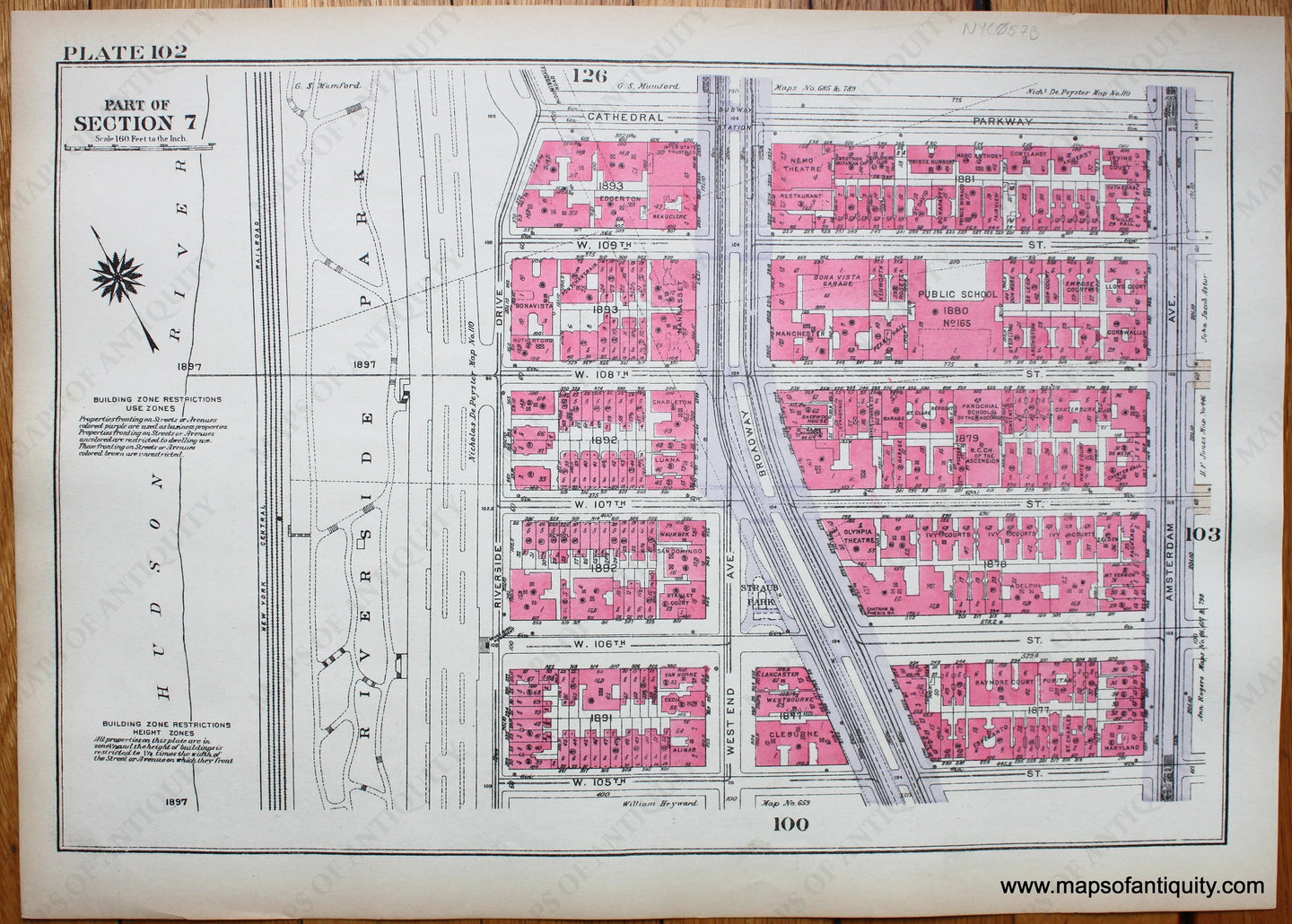 Antique-Printed-Color-Map-Plate-102---Part-of-Section-7-United-States-Northeast-1930-Bromley-Maps-Of-Antiquity-1900s-20th-century