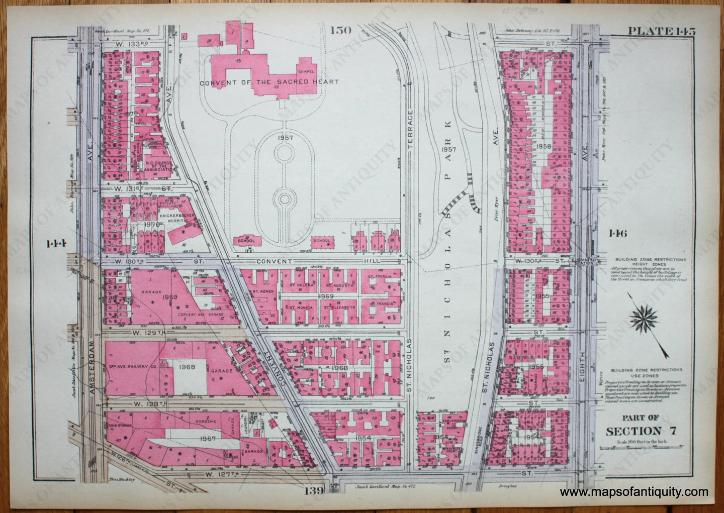 Antique-Printed-Color-Map-Plate-145---Part-of-Section-7-United-States-Northeast-1930-Bromley-Maps-Of-Antiquity-1900s-20th-century