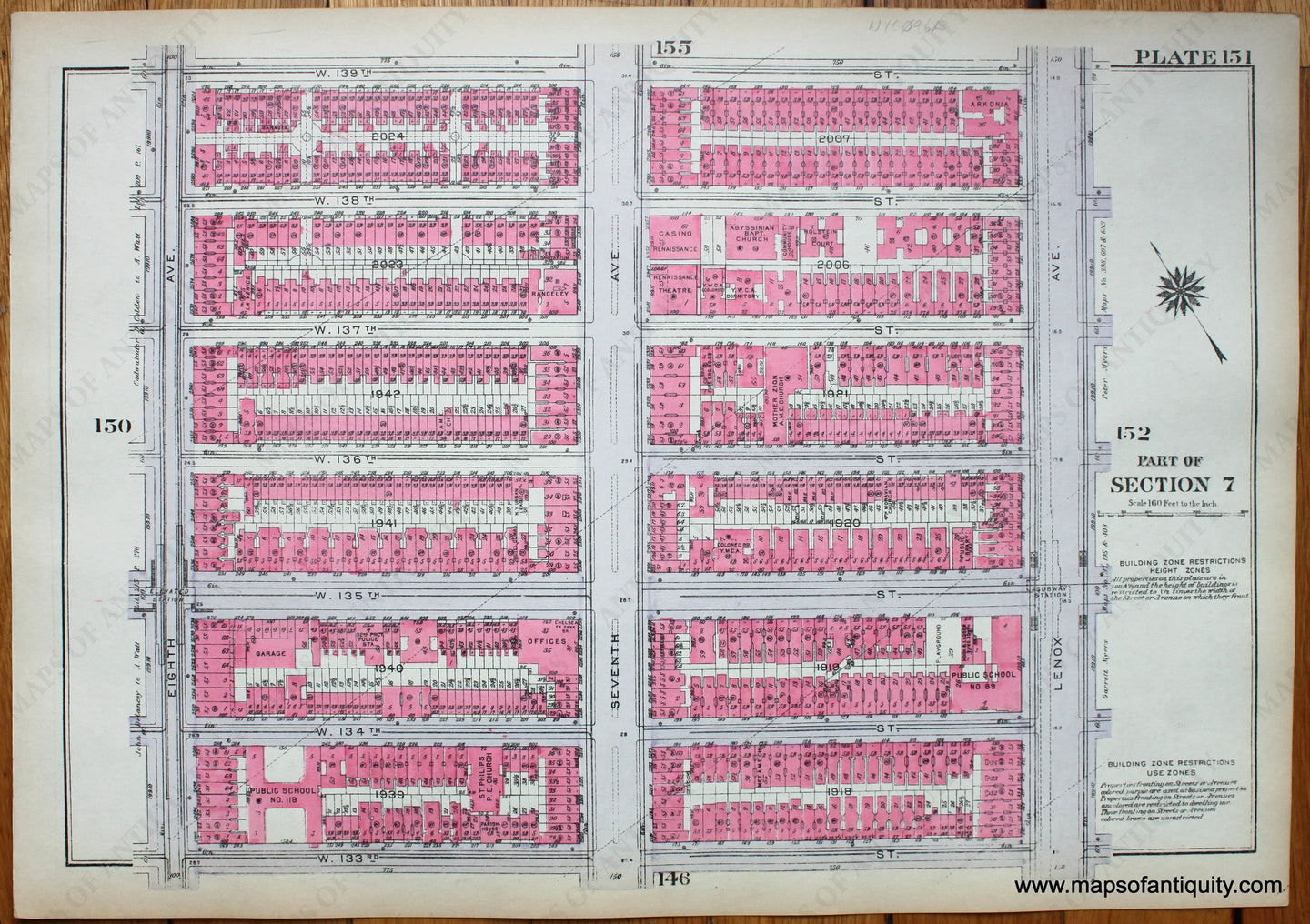 Antique-Printed-Color-Map-Plate-151---Part-of-Section-7-United-States-Northeast-1930-Bromley-Maps-Of-Antiquity-1900s-20th-century