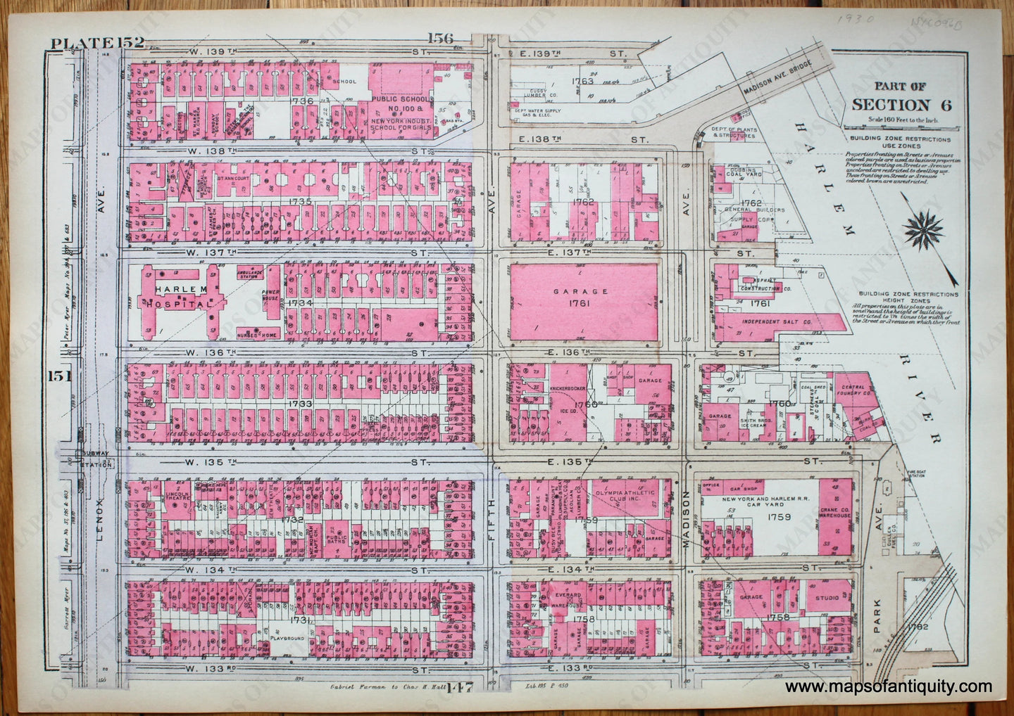 Antique-Printed-Color-Map-Plate-152---Part-of-Section-6-United-States-Northeast-1930-Bromley-Maps-Of-Antiquity-1900s-20th-century