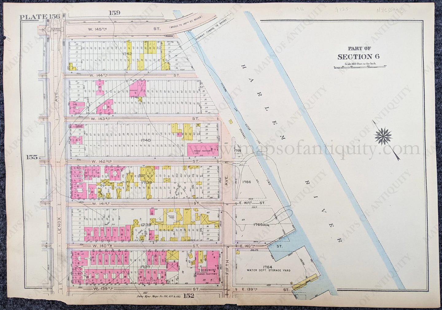 Genuine-Antique-Printed-Color-Map-Plate-156---Part-of-Section-6-United-States-Northeast-1916-Bromley-Maps-Of-Antiquity-1800s-19th-century