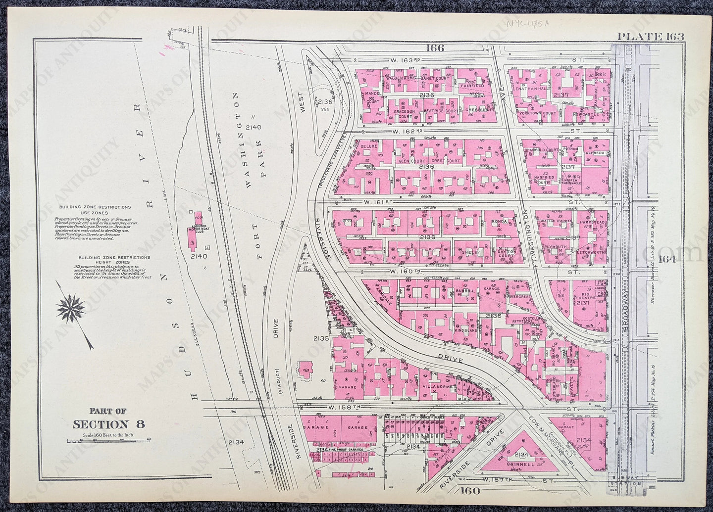 Genuine-Antique-Printed-Color-Map-Plate-163---Part-of-Section-8-United-States-Northeast-1930-Bromley-Maps-Of-Antiquity-1800s-19th-century