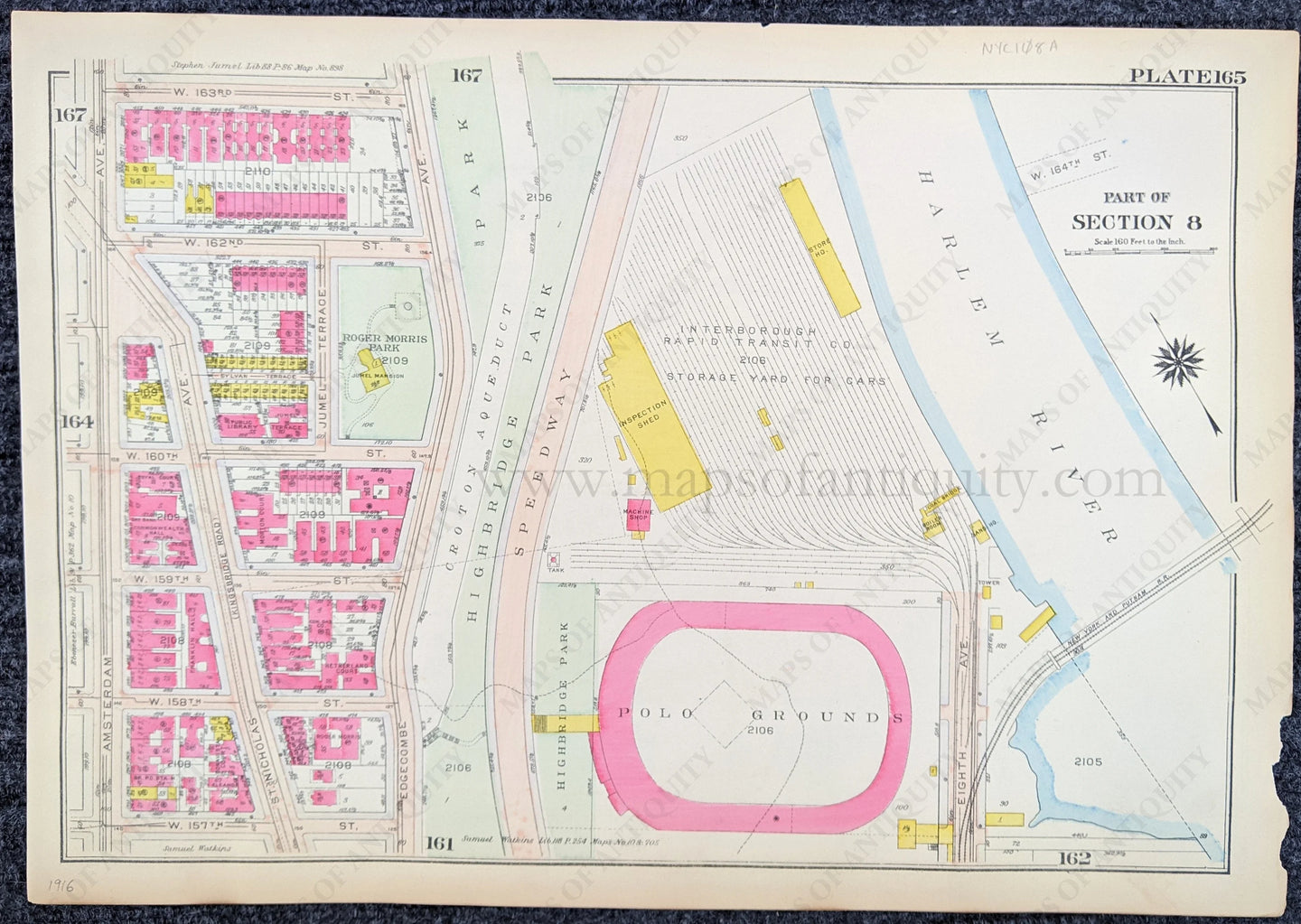 Genuine-Antique-Printed-Color-Map-Plate-165---Part-of-Section-8-United-States-Northeast-1916-Bromley-Maps-Of-Antiquity-1800s-19th-century