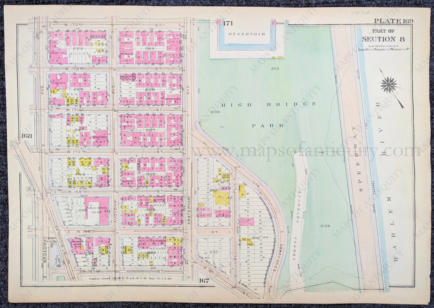 Genuine-Antique-Printed-Color-Map-Plate-169---Part-of-Section-8-United-States-Northeast-1916-Bromley-Maps-Of-Antiquity-1800s-19th-century