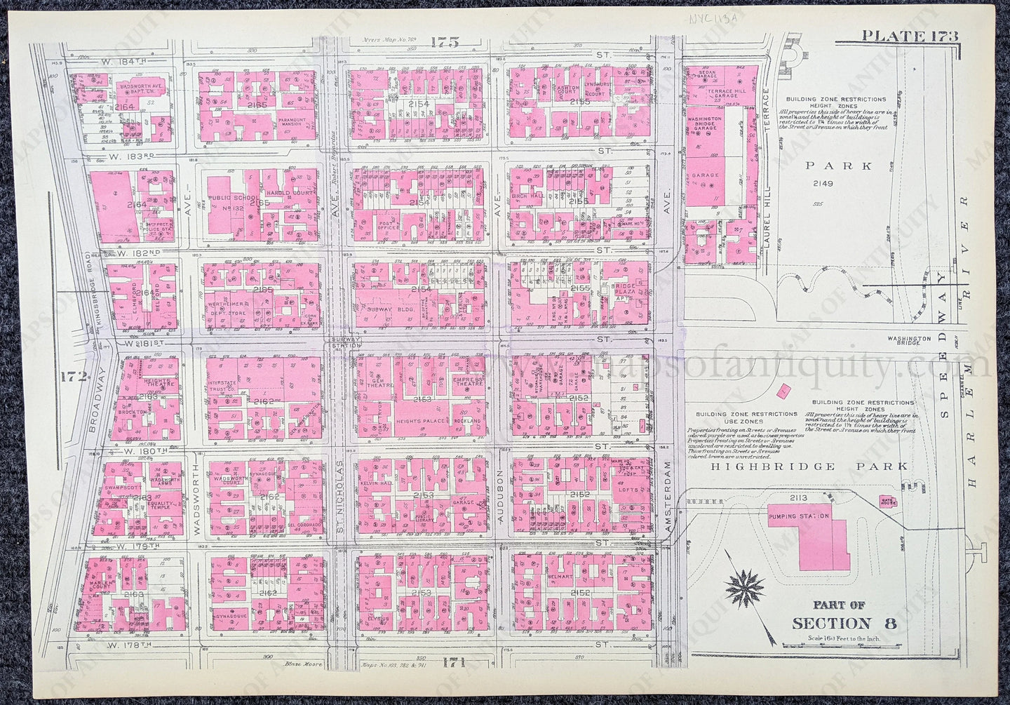 Genuine-Antique-Printed-Color-Map-Plate-173---Part-of-Section-8-United-States-Northeast-1930-Bromley-Maps-Of-Antiquity-1800s-19th-century
