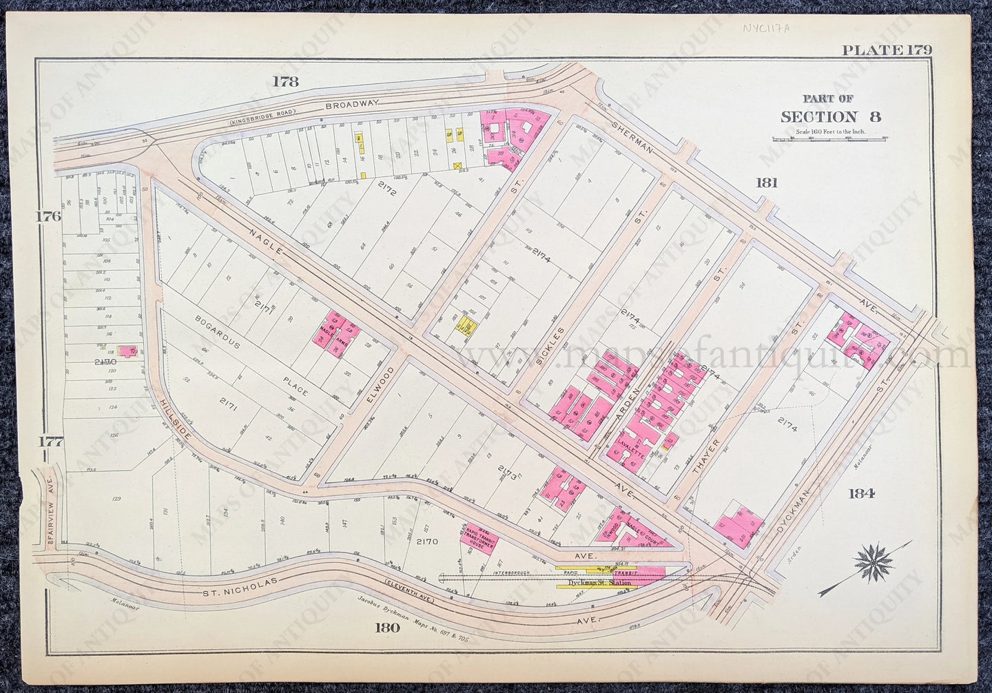 Genuine-Antique-Printed-Color-Map-Plate-179---Part-of-Section-8-United-States-Northeast-1916-Bromley-Maps-Of-Antiquity-1800s-19th-century