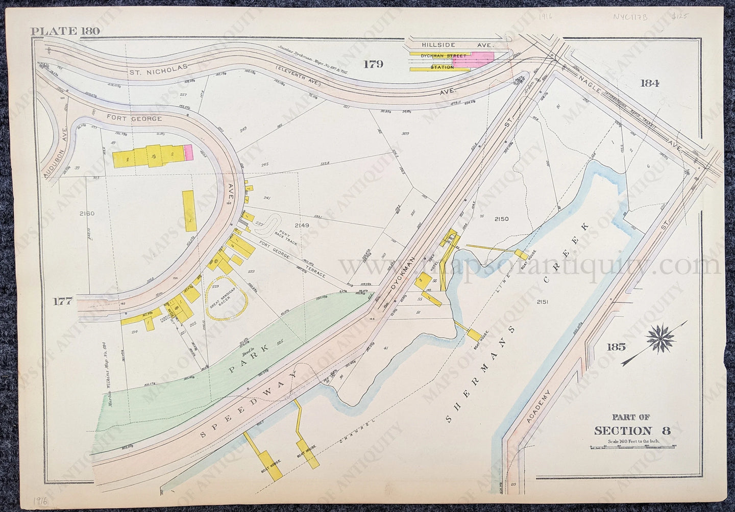 Genuine-Antique-Printed-Color-Map-Plate-180---Part-of-Section-8-United-States-Northeast-1916-Bromley-Maps-Of-Antiquity-1800s-19th-century