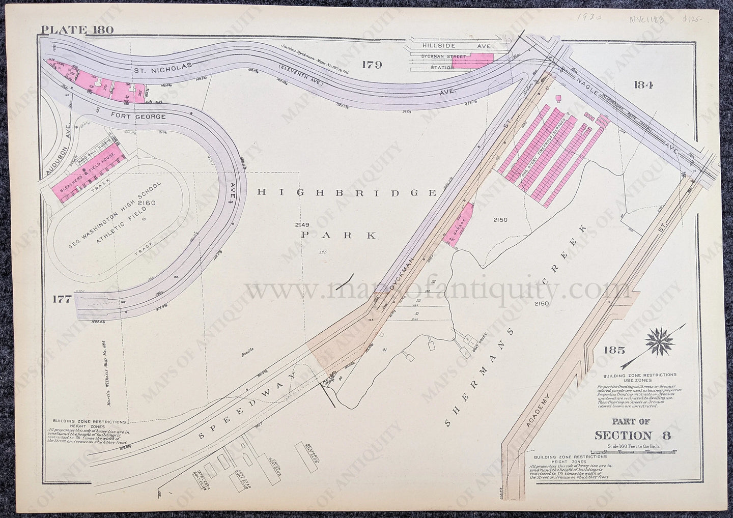 Genuine-Antique-Printed-Color-Map-Plate-180---Part-of-Section-8-United-States-Northeast-1930-Bromley-Maps-Of-Antiquity-1800s-19th-century