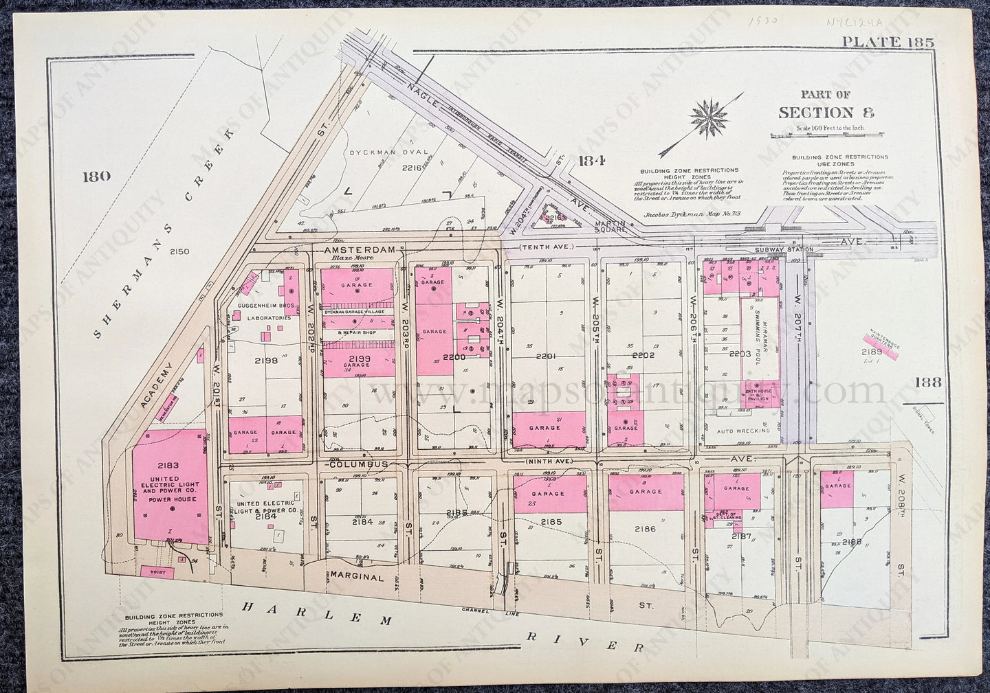 Genuine-Antique-Printed-Color-Map-Plate-185---Part-of-Section-8-United-States-Northeast-1930-Bromley-Maps-Of-Antiquity-1800s-19th-century