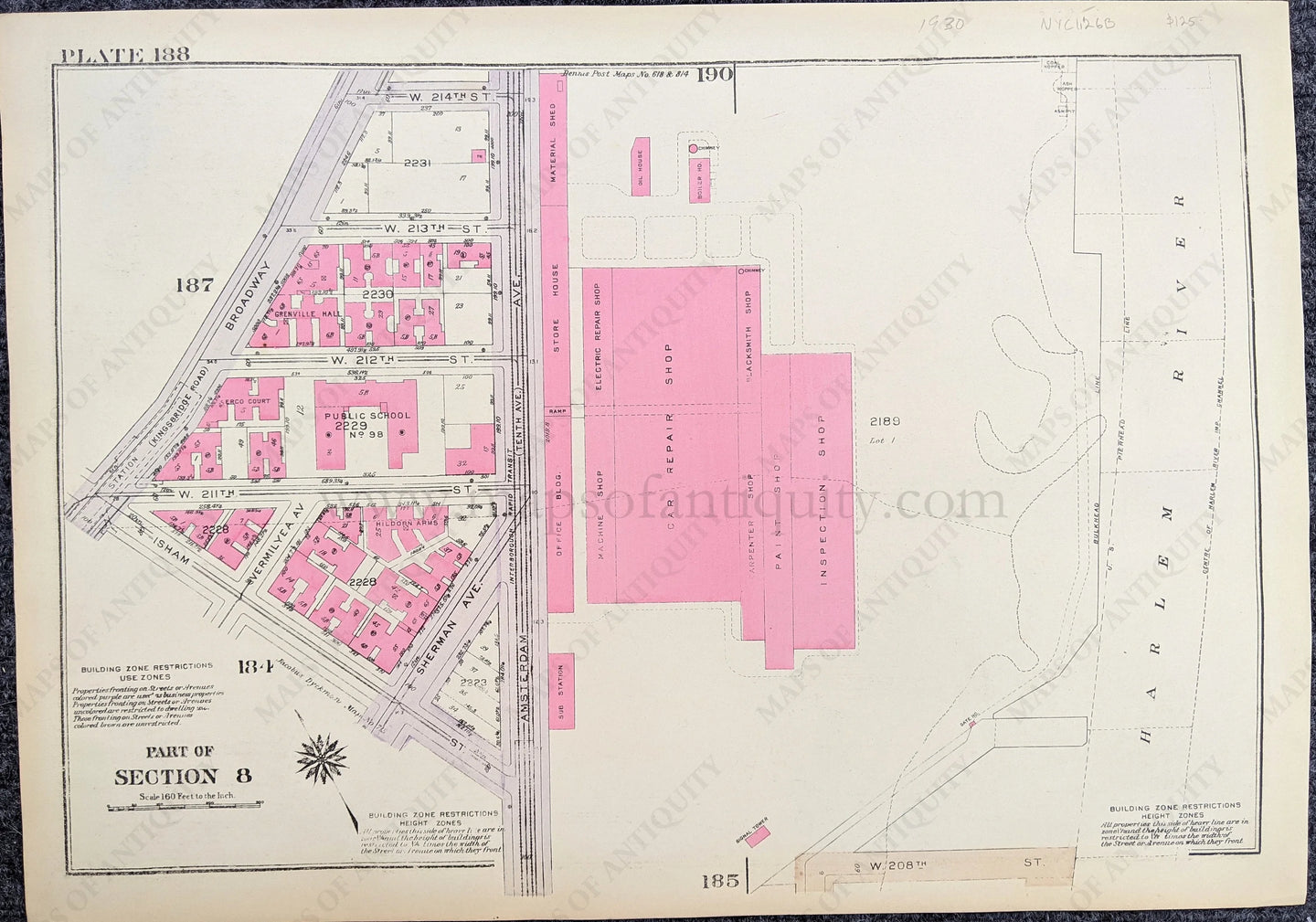 Genuine-Antique-Printed-Color-Map-Plate-188---Part-of-Section-8-United-States-Northeast-1930-Bromley-Maps-Of-Antiquity-1800s-19th-century