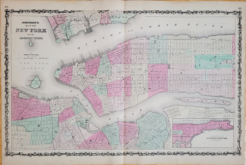 Antique-Map-Manhattan-New-York-City-Brooklyn-1863-NYC-1860s-1800s-Maps-of-Antiquity