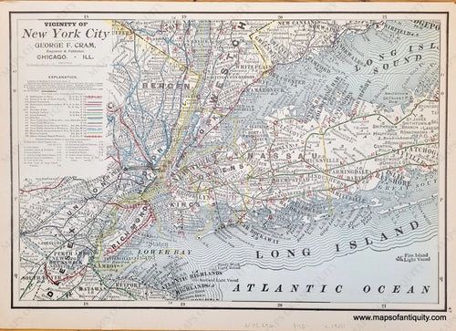 Genuine-Antique-Map-Vicinity-of-New-York-City-1900-circa-Cram-Maps-Of-Antiquity