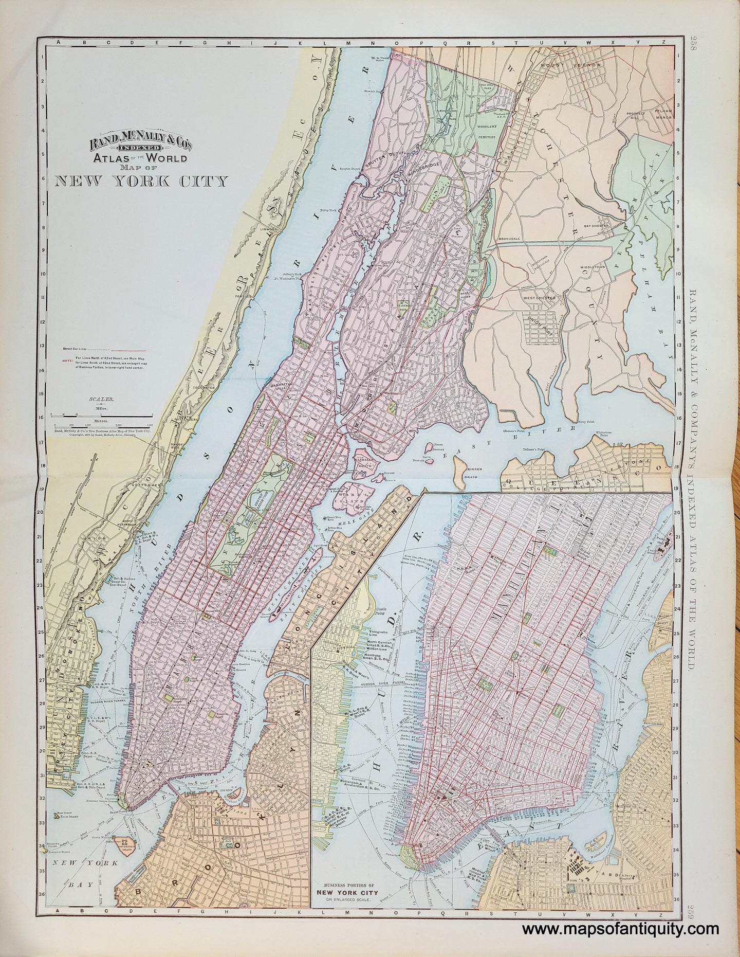 Maps-Antiquity-Antique-Map-NYC-New-York-City-Brooklyn-Jersey-City-Manhattan-Rand-McNally-1892-1800s-Early-20th-Century