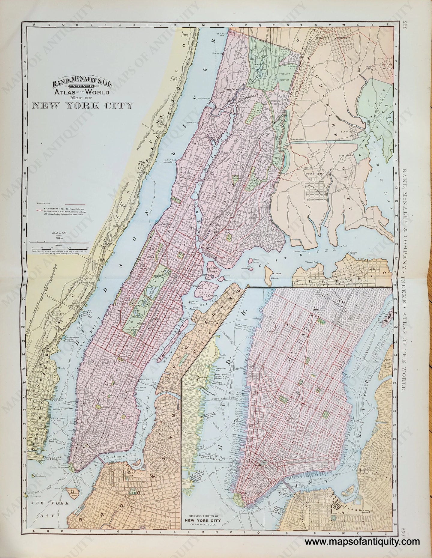 Maps-Antiquity-Antique-Map-NYC-New-York-City-Brooklyn-Jersey-City-Manhattan-Rand-McNally-1892-1800s-Early-20th-Century