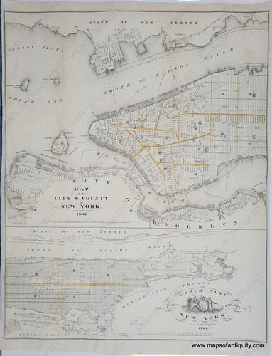 Genuine-Antique-Map-Map-of-the-City-County-of-New-York-Upper-Part-of-the-City-and-County-of-New-York-on-a-reduced-scale--1861-Valentine-Maps-Of-Antiquity