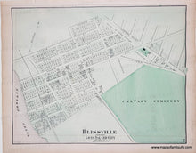 Load image into Gallery viewer, Antique map of Blissville, Long Island City with Calvary Cemetery labeled. with original color in pink, yellow, green.
