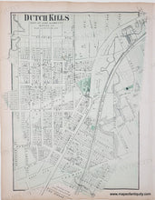 Load image into Gallery viewer, Antique map of Dutch Kills, New York City, with street names and grid layout. with original color in pink, yellow, green.
