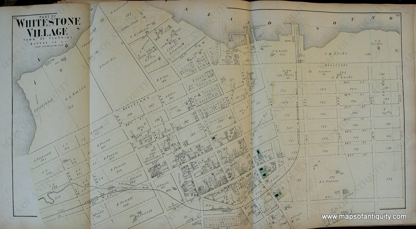 Antique-Hand-Colored-Map-Part-of-Whitestone-Village-New-York-United-States-Northeast-1873-Beers-Maps-Of-Antiquity