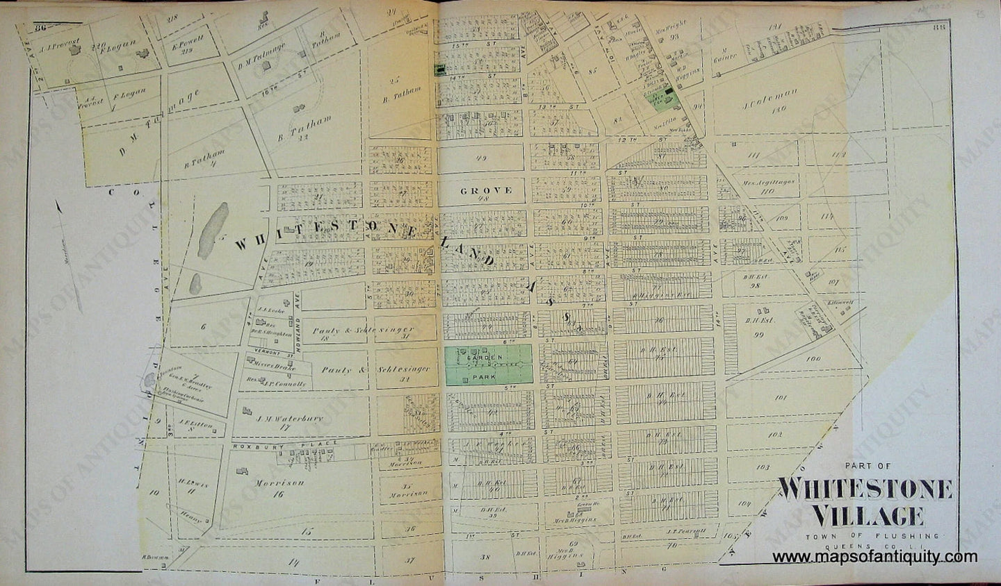 Antique-Hand-Colored-Map-Part-of-Whitestone-Village-New-York-United-States-Northeast-1873-Beers-Maps-Of-Antiquity