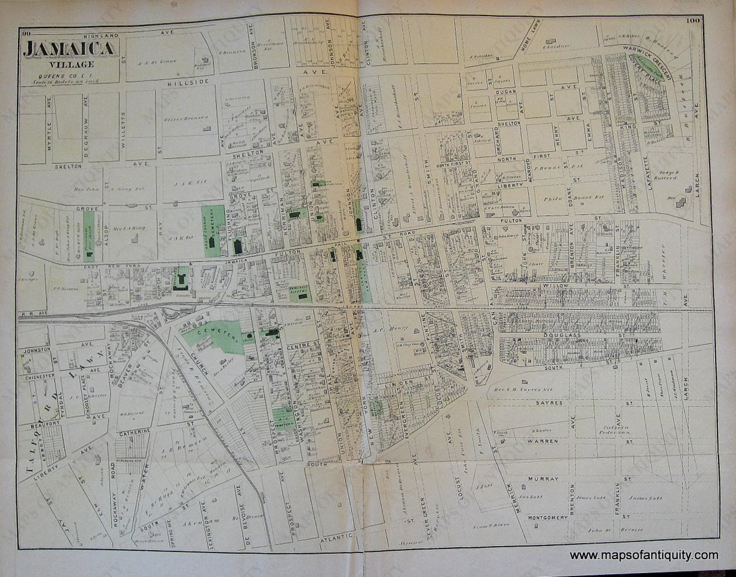 Antique-Hand-Colored-Map-Jamaica-Village-New-York-United-States-Northeast-1873-Beers-Maps-Of-Antiquity