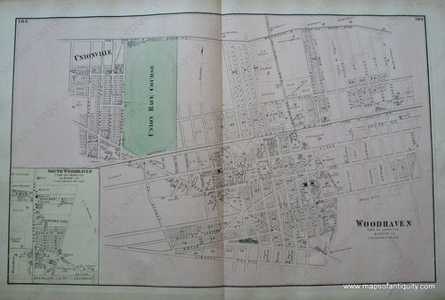 Antique-Hand-Colored-Map-Woodhaven-New-York-verso-Willow-Tree-Station-Springfield-Store-Inglewood-or-Queens-Freeport-and-Greenwich-Port-United-States-Northeast-1873-Beers-Maps-Of-Antiquity