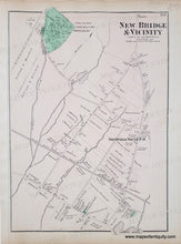 Load image into Gallery viewer, Antique map of New Bridge and Vicinity with labeled roads and boundaries. with original color in pink, green.
