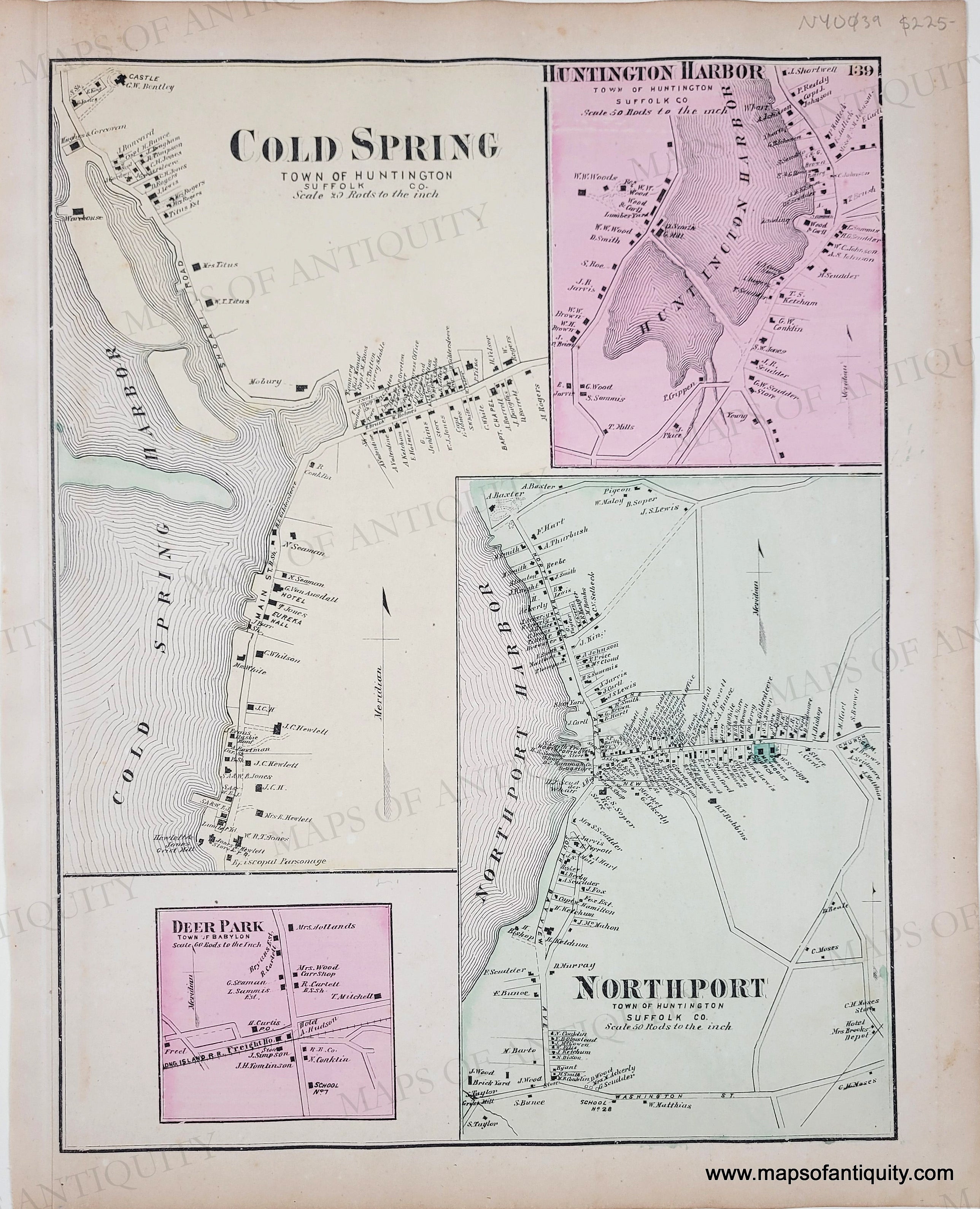 1873 - Double-sided map: Town of Huntington, Centreport, Vernon Valley ...