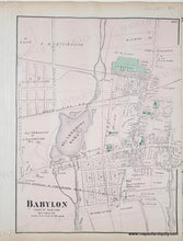 Load image into Gallery viewer, Antique map of Babylon, New York with labeled streets and landmarks. with original color in pink, green.
