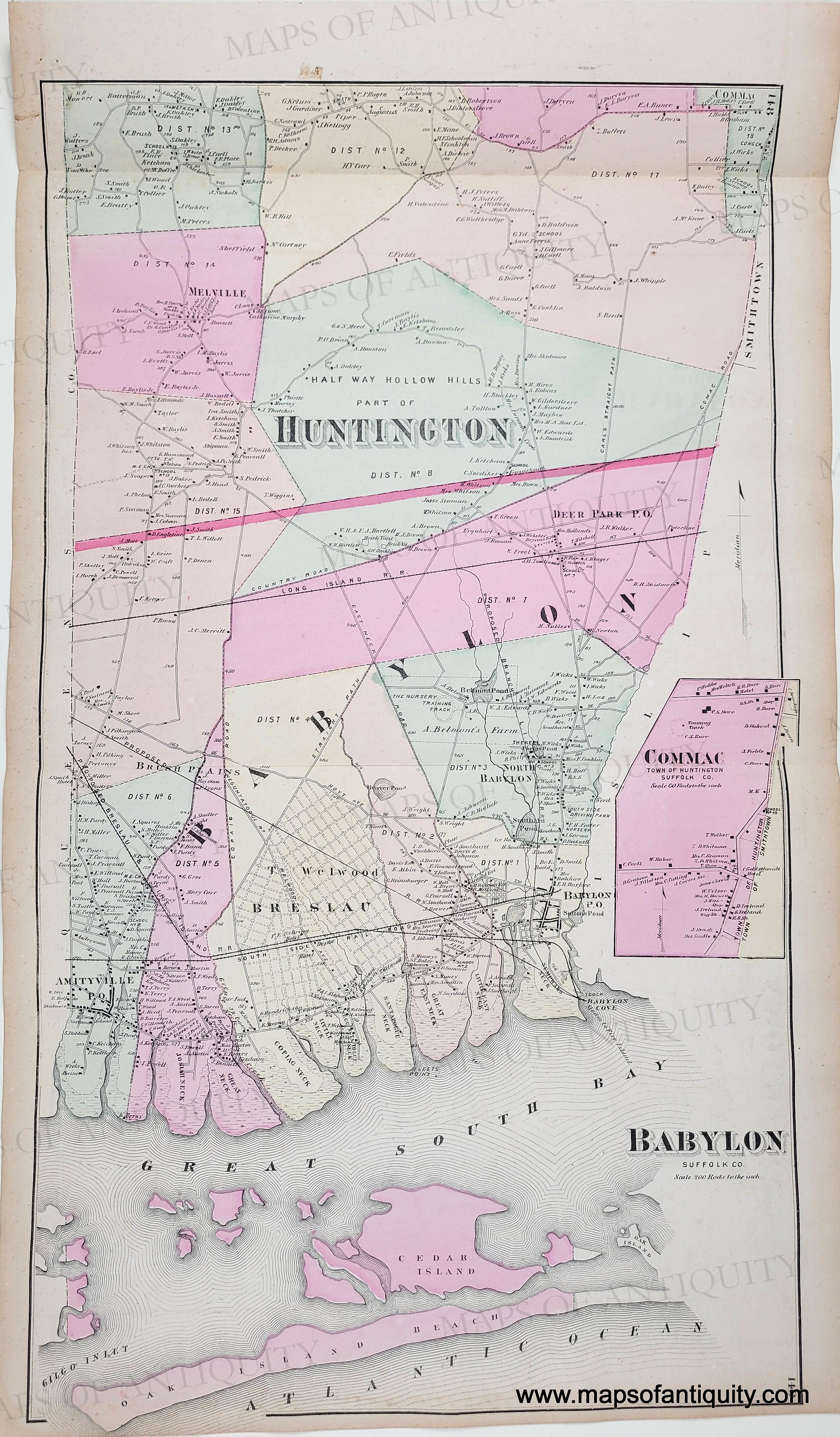 1873 - Double-sided map: Part of Huntington, Babylon, Commac (Commack ...