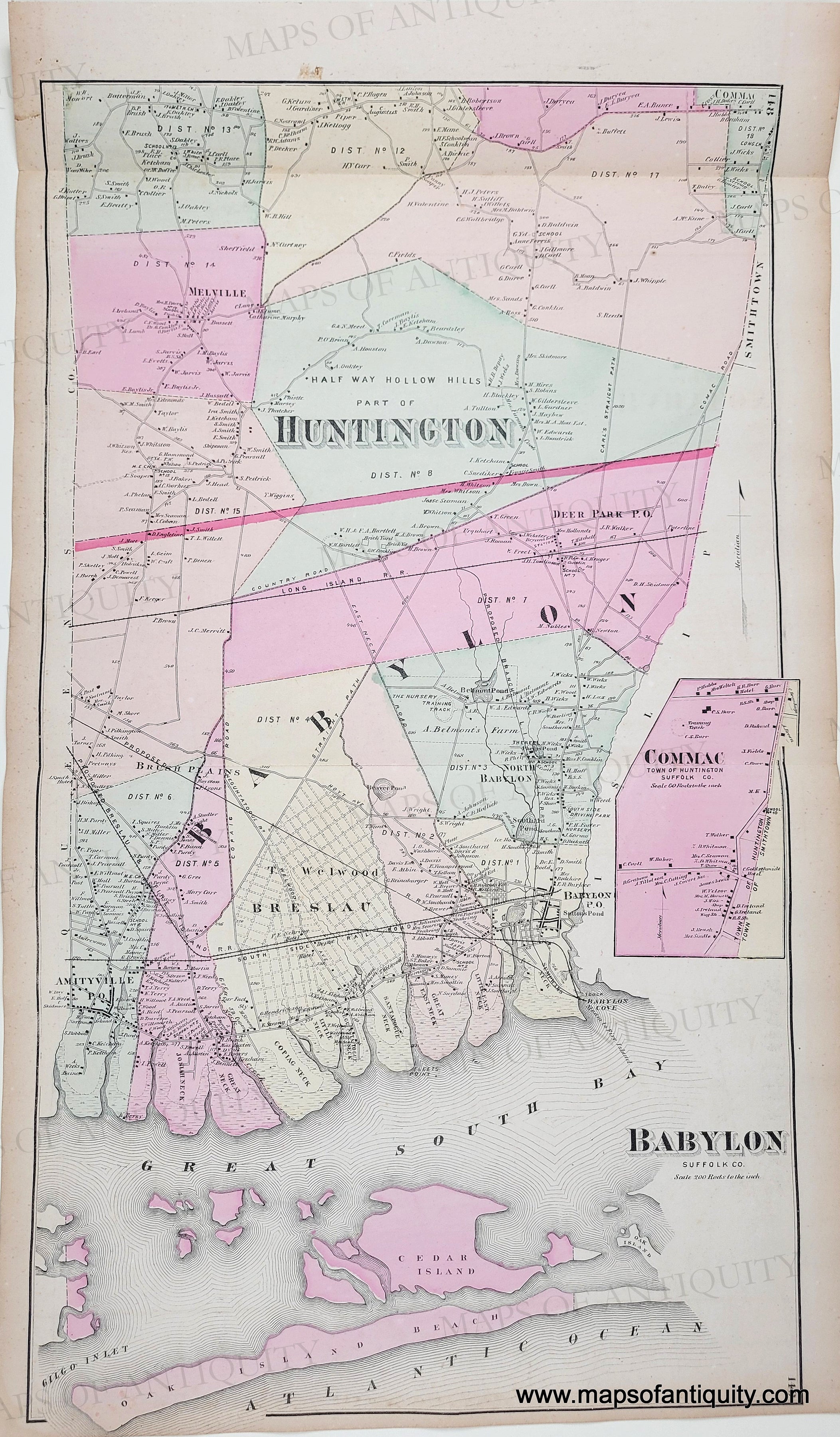 1873 - Double-sided map: Part of Huntington, Babylon, Commac (Commack ...