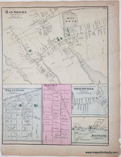Load image into Gallery viewer, Antique map of Bayshore, Brentwood, Bohemia, Greeneville, and Hauppauge with colored sections. Antique map with original color in tones of pink, green, yellow, and orange.
