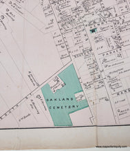 Load image into Gallery viewer, close-up of Antique map of Sag Harbor, New York with labeled streets and landmarks. Original color in pink and green.  shows small tears and crease. Antique-Hand-Colored-Map-Sag-Harbor-verso-East-Hampton-Amagansett-and-Bridgehampton-Long-Island-NY-United-States-Northeast-1873-Beers-Maps-Of-Antiquity
