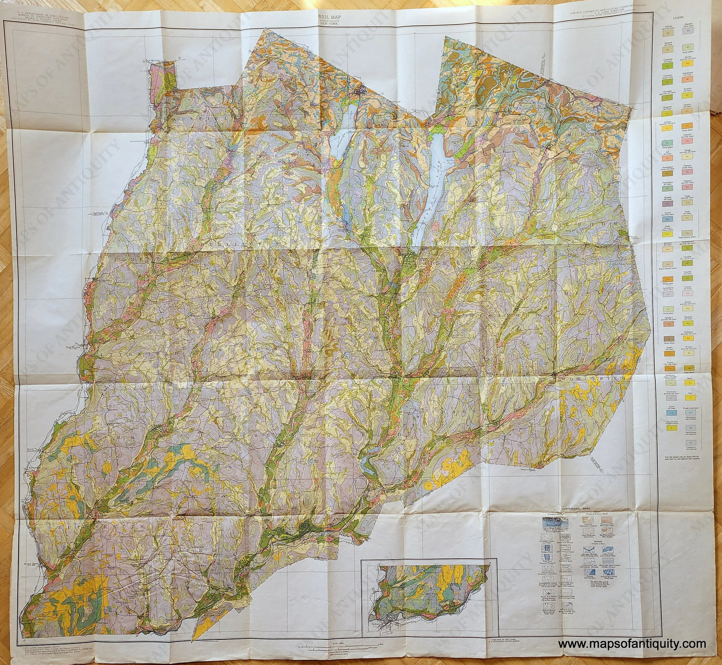 Genuine-Antique-Printed-Color-Folding-Map-Soil-Map-Otsego-County-New-York-1934-Cornell-University-/-US-Dept-of-Agriculture-Maps-Of-Antiquity