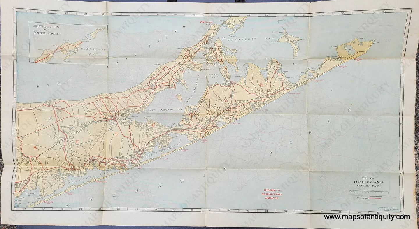 NYO1030-Genuine-Antique-Folding-Map-Map-of-Long-Island-1918-Williams-Map-and-Guide-Co-Maps-Of-Antiquity