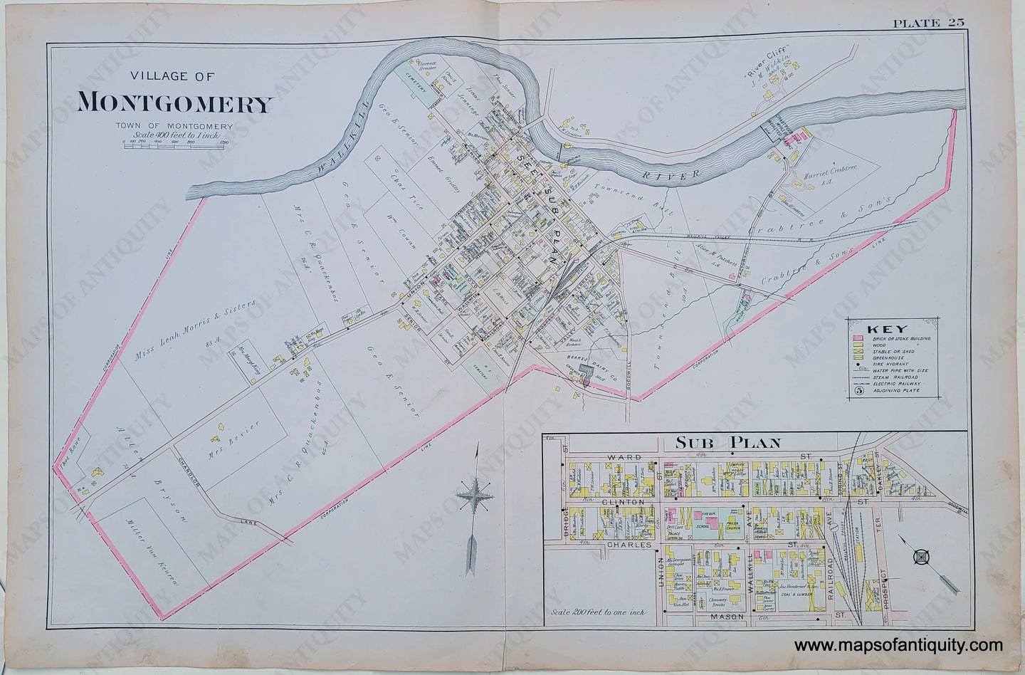 Antique-Printed-Color-Map-Village-of-Montgomery-NY-1903-Lathrop-/-A.-H.-Mueller-&-Co-New-York-1800s-19th-century-Maps-of-Antiquity