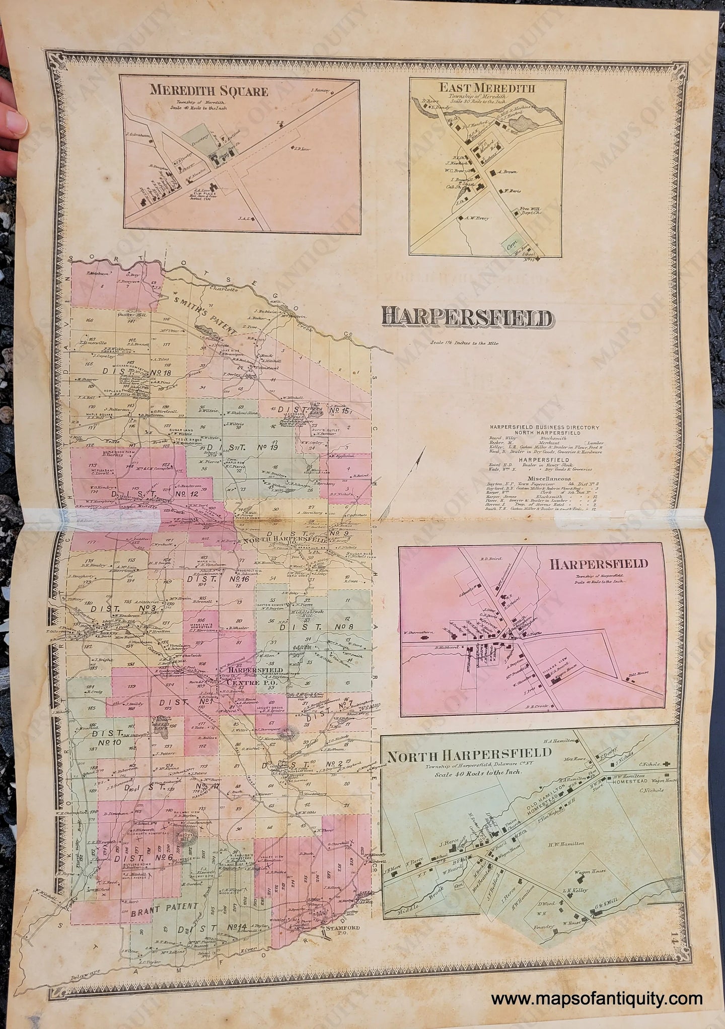 Genuine-Antique-Map-Harpersfield-Delaware-Co-NY-1869-Beers-Ellis-Soule-Maps-Of-Antiquity