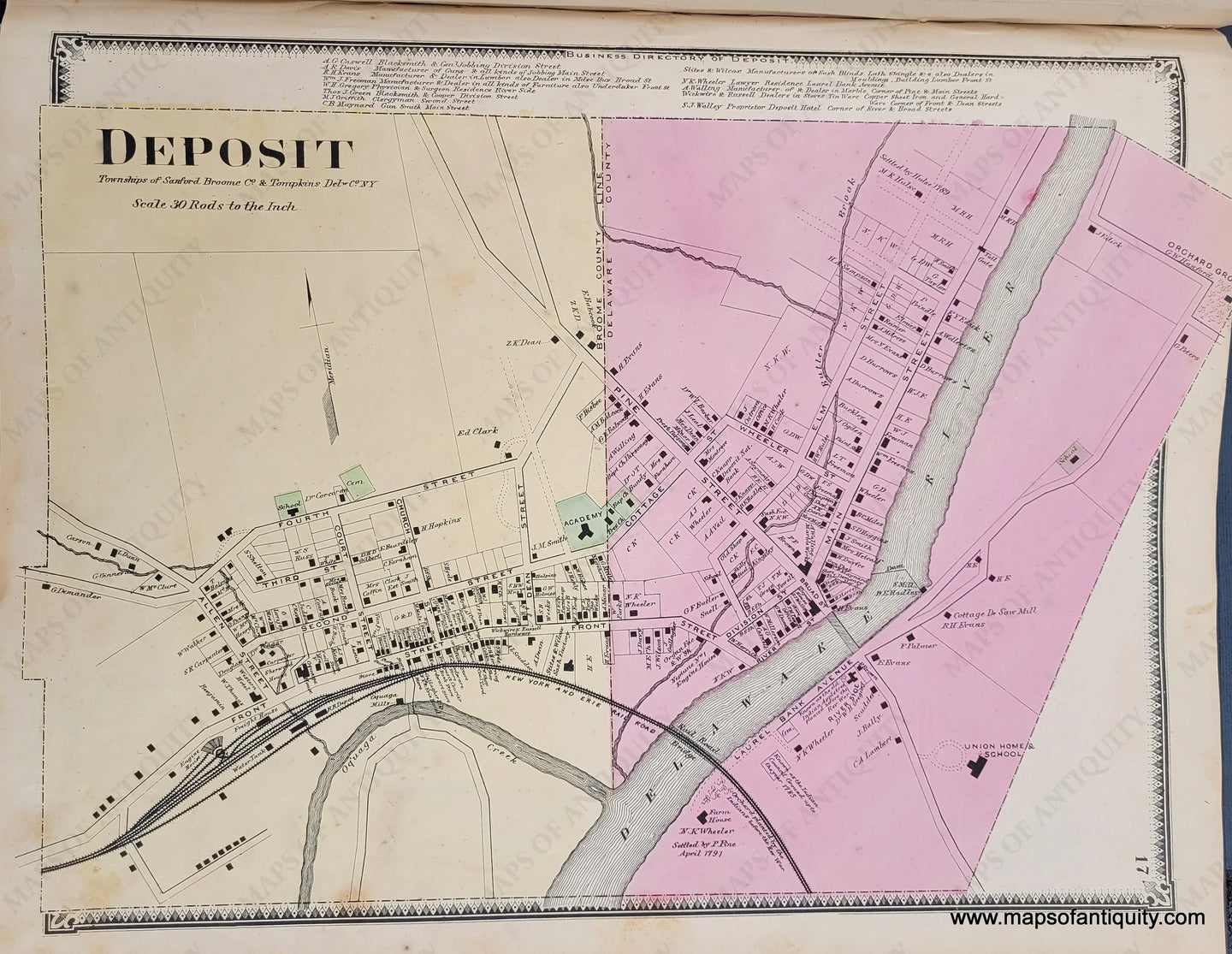 Genuine-Antique-Map-Deposit-Townships-of-Sanford-in-Broome-County-and-Tompkins-in-Delaware-Co-NY-1869-Beers-Ellis-Soule-Maps-Of-Antiquity