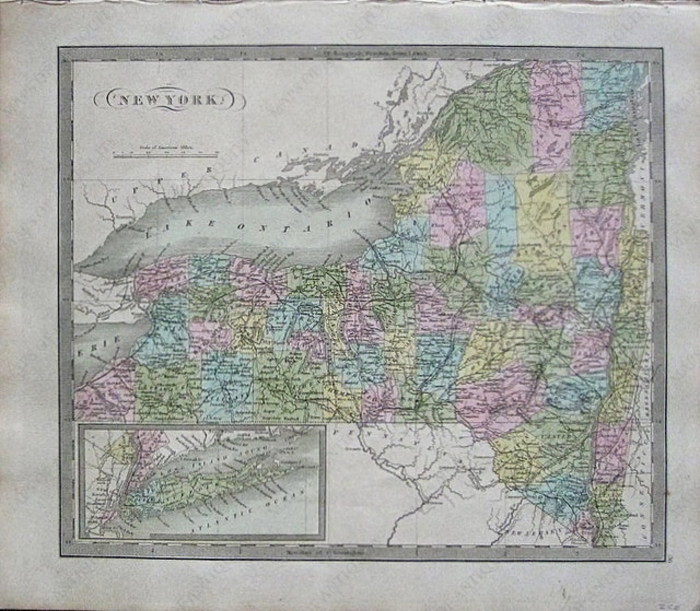 Antique-Hand-Colored-Map-New-York.-United-States-Northeast-1842-Jeremiah-Greenleaf-Maps-Of-Antiquity