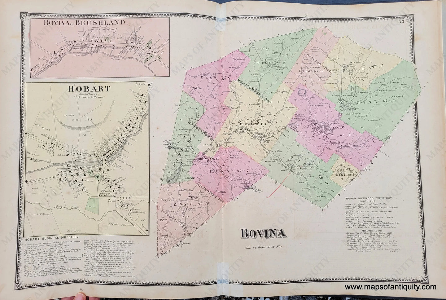 Genuine-Antique-Map-Bovina-Delaware-Co-NY-1869-Beers-Ellis-Soule-Maps-Of-Antiquity