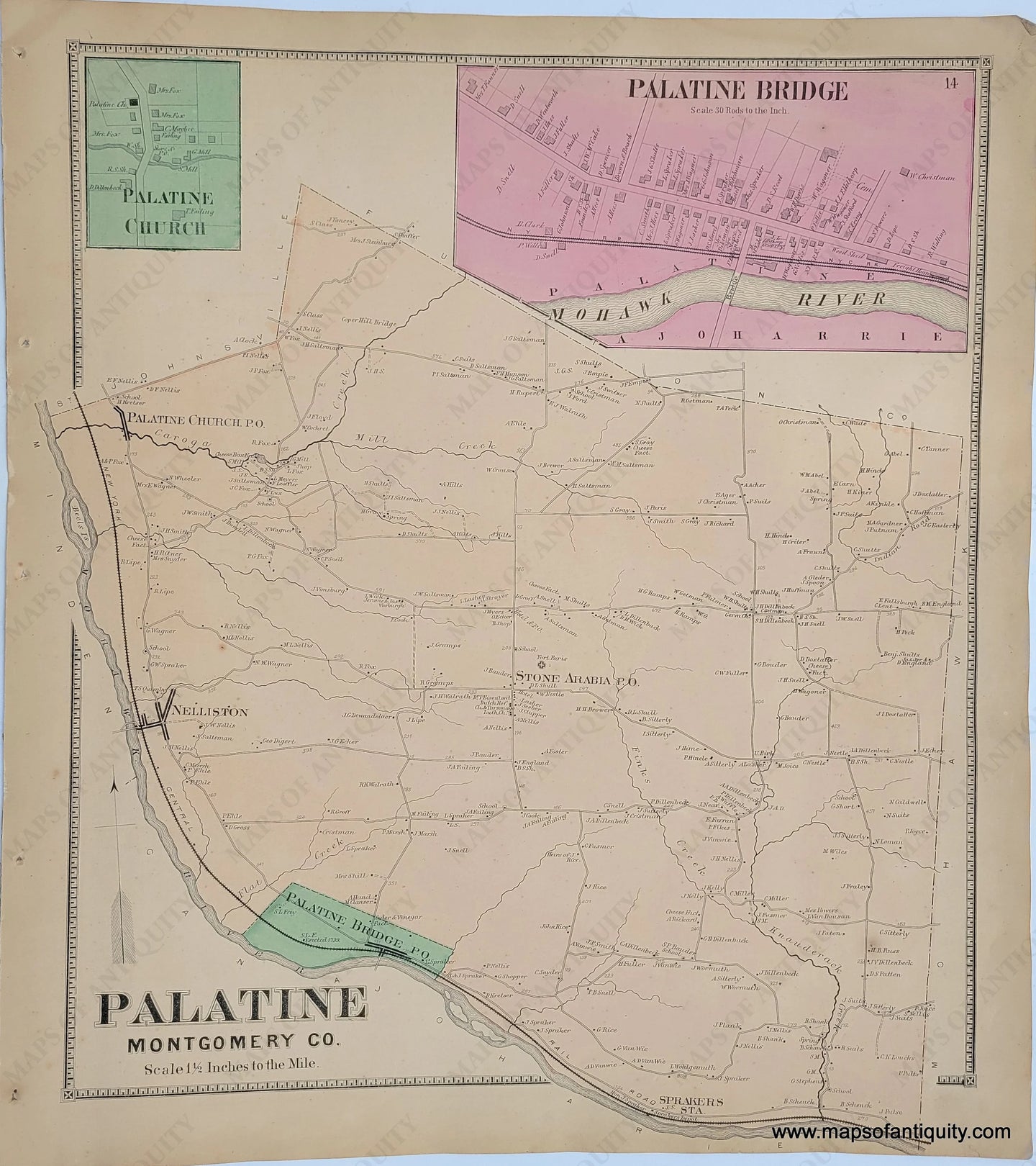 Genuine-Antique-Map-Palatine-New-York--1868-B-Nichols-Maps-Of-Antiquity