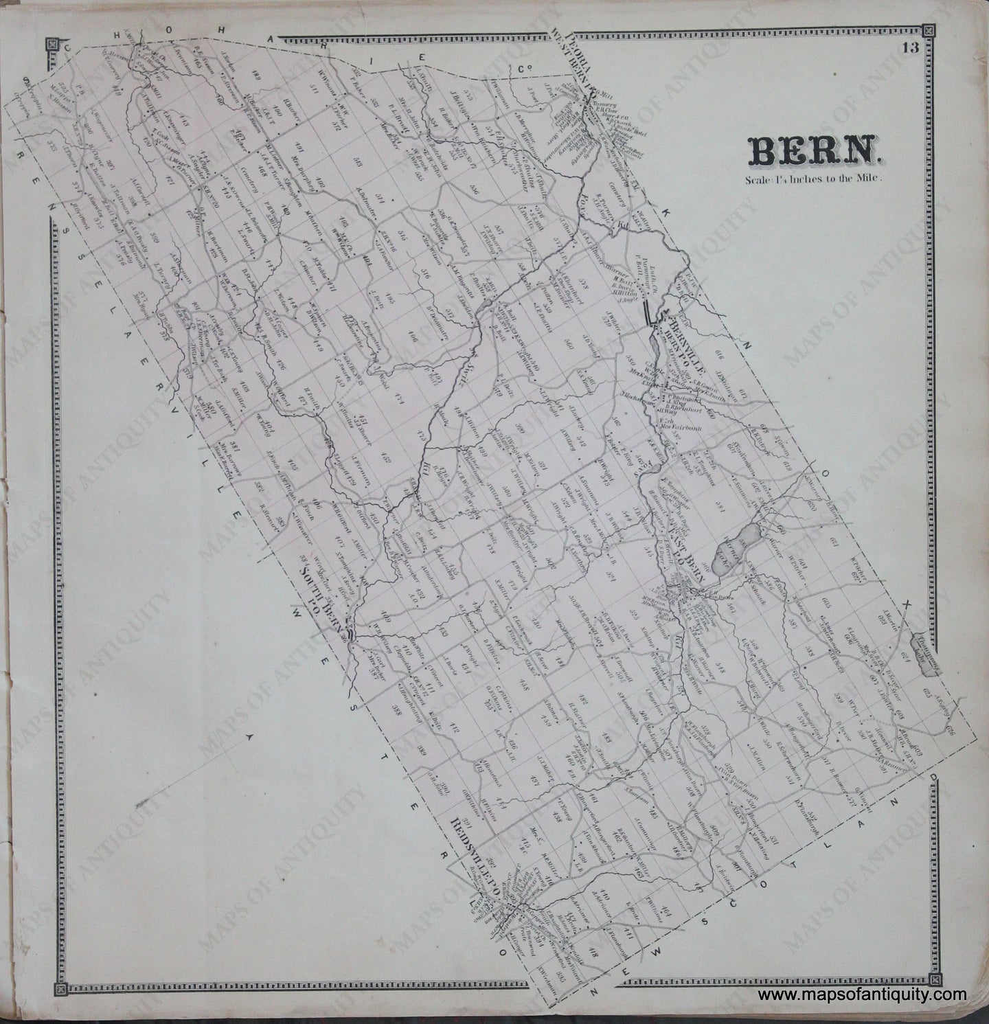 Genuine-Antique-Map-Bern--New-York---1866-Beers--Maps-Of-Antiquity