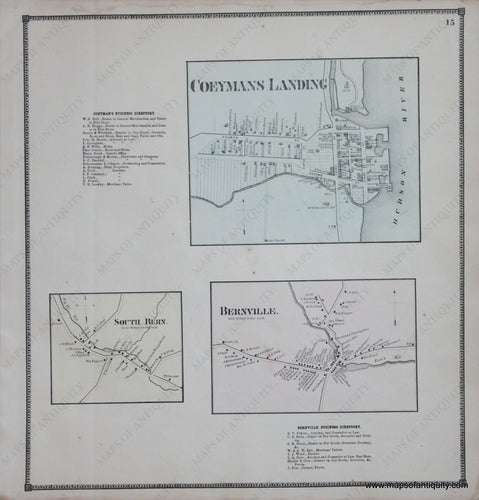 Genuine-Antique-Map-Coeymans-Landing-Bernville-and-South-Bern--New-York---1866-Beers--Maps-Of-Antiquity