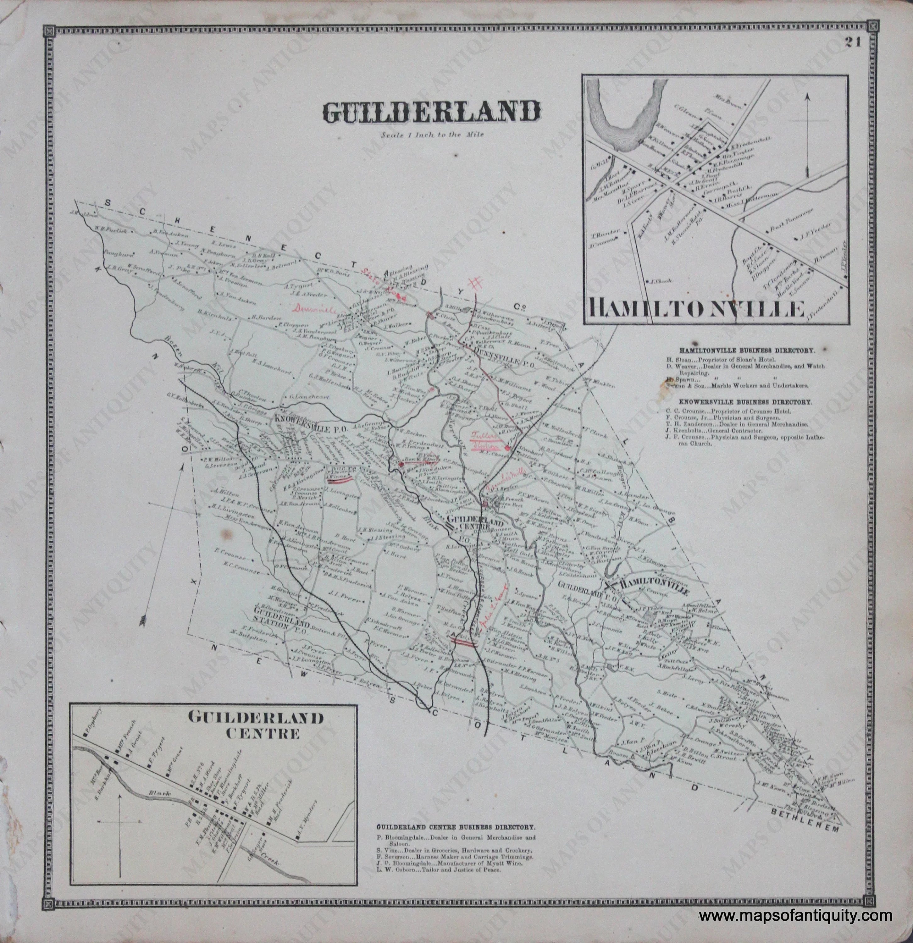 Guilderland Map 1866 Genuine Antique Map Guilderland (New York ) – Maps of Antiquity