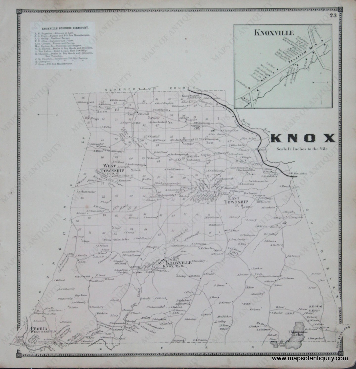 Genuine-Antique-Map-Knox--New-York---1866-Beers--Maps-Of-Antiquity